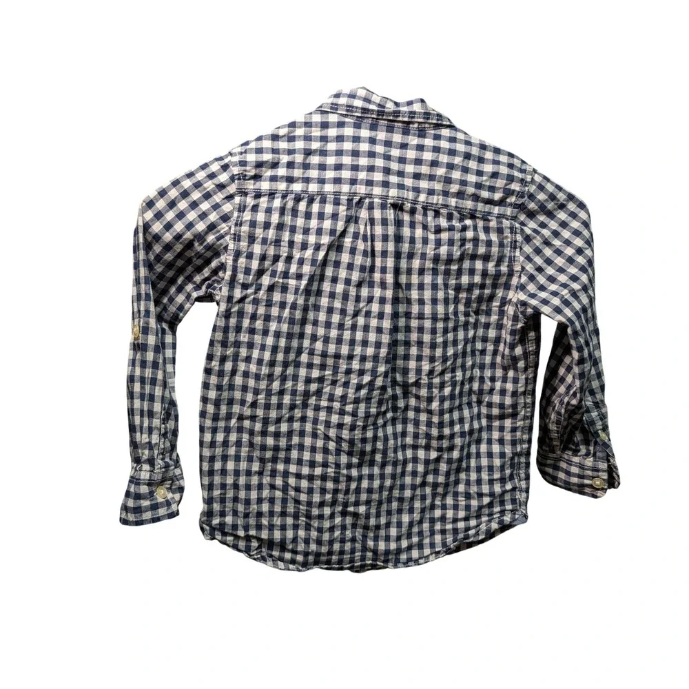 baby GAP Button Down Shirt Toddler 5T Navy White Excellent Gingham Long Sleeve